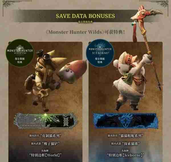 怪物猎人荒野前作存档继承特典是什么
