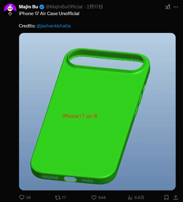 iPhone 17 Air手机壳渲染图 摄像头模块深神似Pixel 9