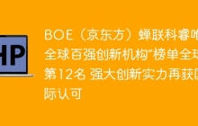 BOE（京东方）蝉联科睿唯安“全球百强创新机构”榜单全球第12名 强大创新实力再获国际认可
