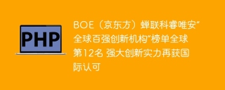 BOE（京东方）蝉联科睿唯安“全球百强创新机构”榜单全球第12名 强大创新实力再获国际认可