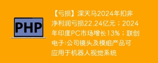 【亏损】深天马2024年扣非净利润亏损22.24亿元;2024年印度pc市场增长13%;联创电子:公司镜头及模组产品可应用于机器人视觉系统