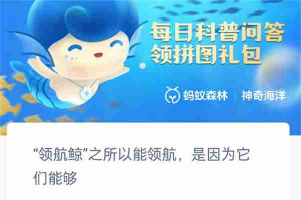 支付宝神奇海洋领航鲸之所以能领航是因为什么