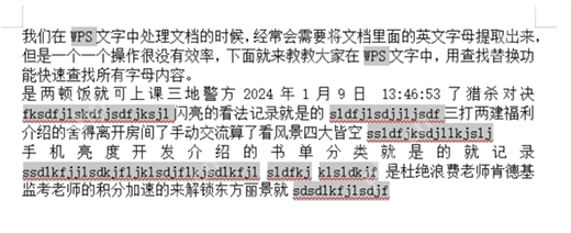 WPS文字怎么快速查找所有字母内容