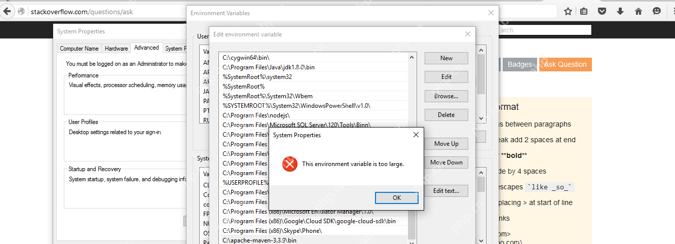 记录Windows系统中PATH环境变量过长问题 记录Windows系统中PATH环境变量过长问题