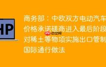 商务部：中欧双方电动汽车案价格承诺磋商进入最后阶段，对稀土等物项实施出口管制是国际通行做法