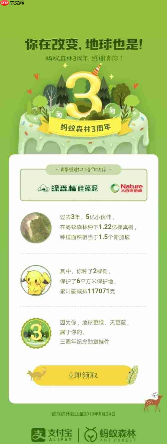 支付宝蚂蚁森林3周年勋章挂件怎么获得 蚂蚁森林三周年皮肤领取技巧分享