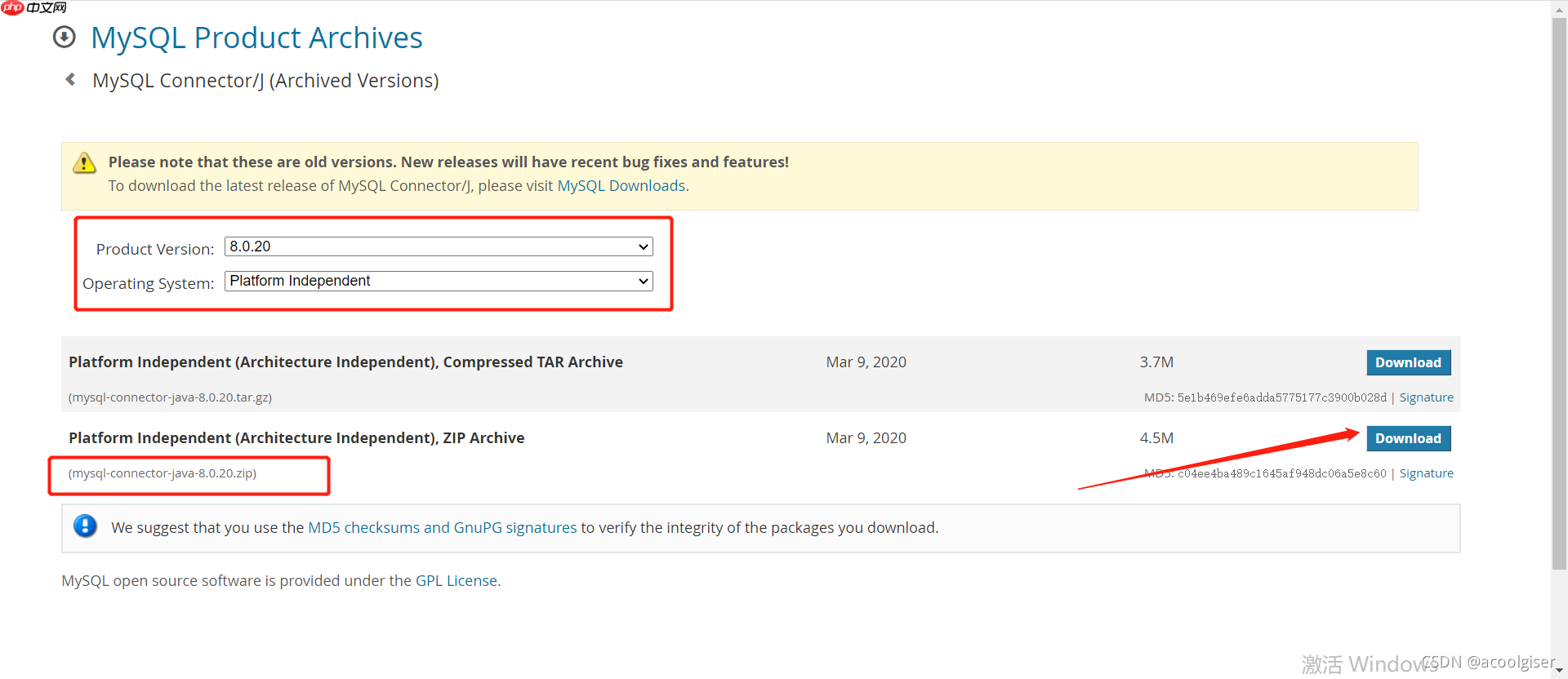Mysql不同历史版本jar包的下载地址