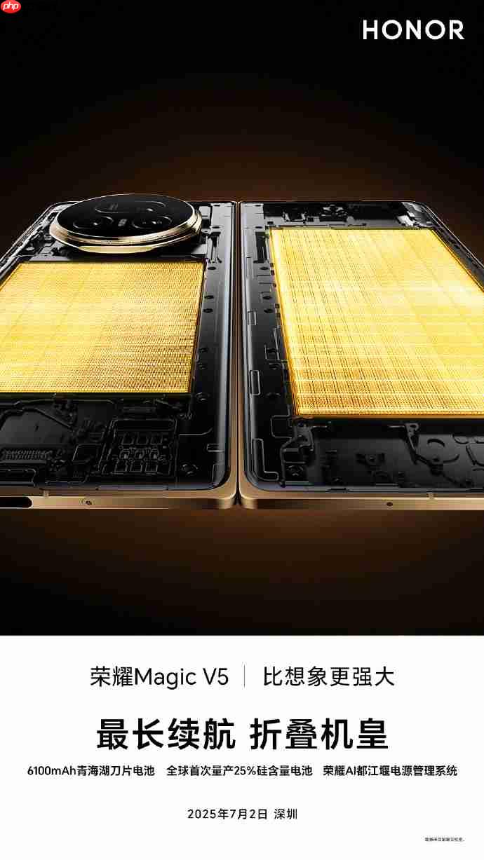 荣耀Magic V5将搭载超薄青海湖刀片电池:全球首次量产25%硅含量