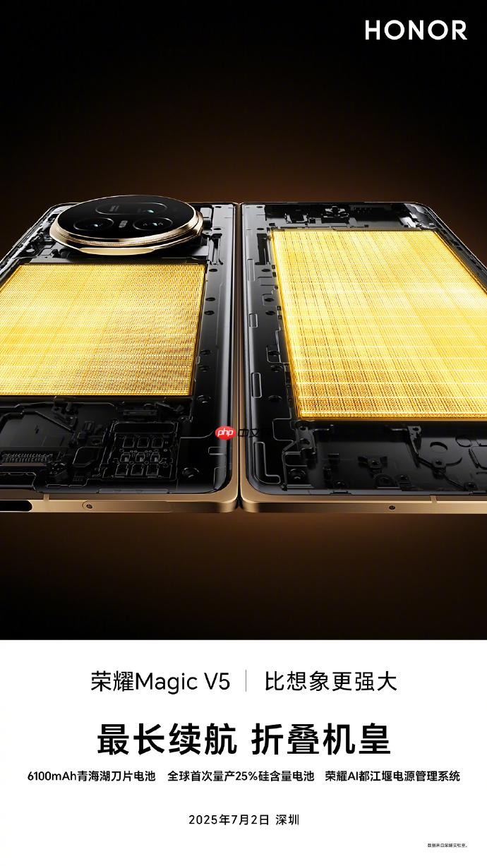 荣耀Magic V5将搭载超薄青海湖刀片电池:全球首次量产25%硅含量