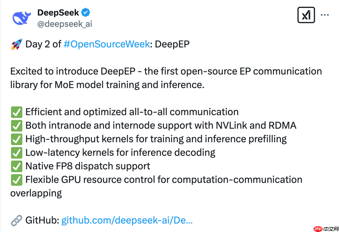 DeepSeek 开源周第二弹：DeepEP —— 首个 MoE 模型训练和推理的 EP 通信库