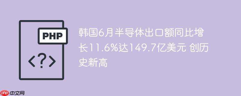 韩国6月半导体出口额同比增长11.6%达149.7亿美元 创历史新高