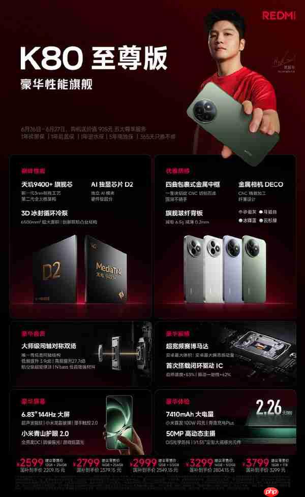 REDMI K80至尊版发布 性能跑分超300万 依然2599元起
