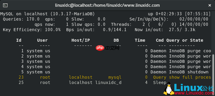 使用mytop命令行监视工具监视MySQL数据库