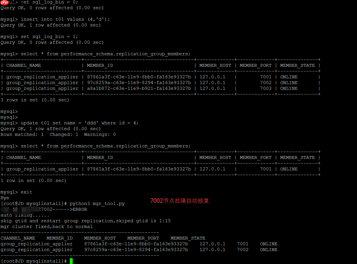 MySQL MGR集群单主模式的自动搭建和自动化故障修复
