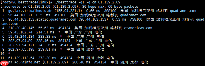 Linux使用BestTrace进行路由跟踪,支持显示IP归属地
