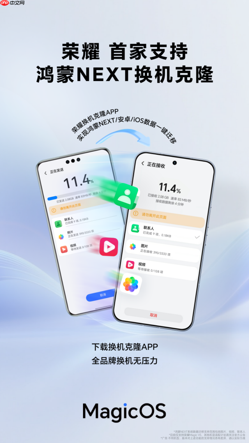 荣耀MagicOS打通设备互联传输壁垒，支持鸿蒙NEXT等多系统换机克隆