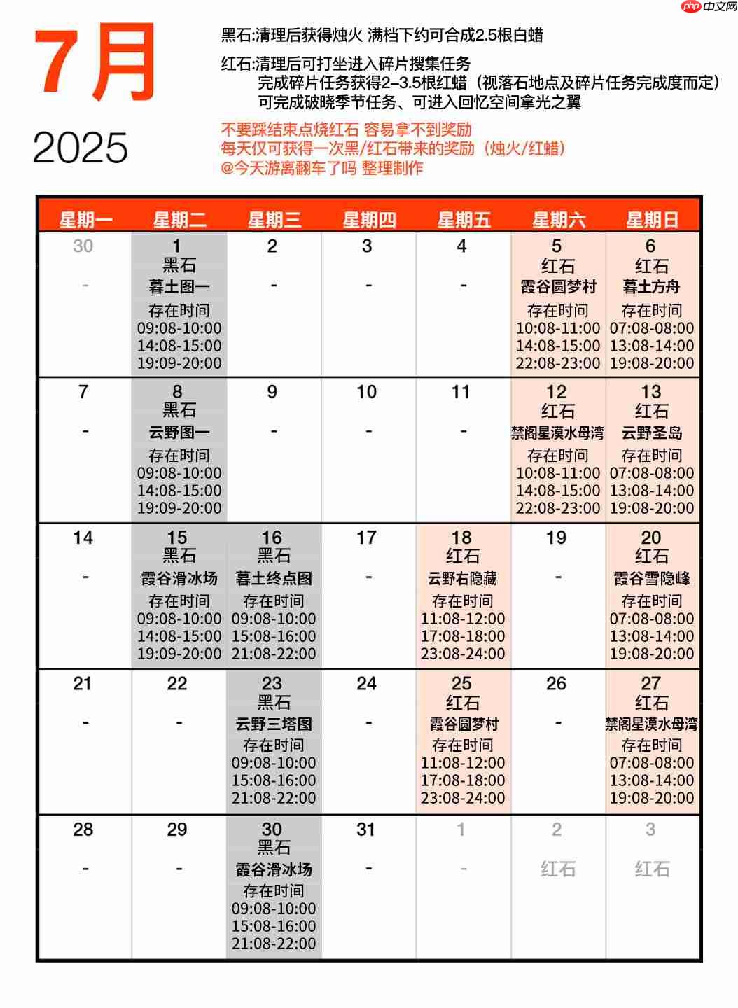 光遇7月红石在哪里-光遇7月红石日历2025