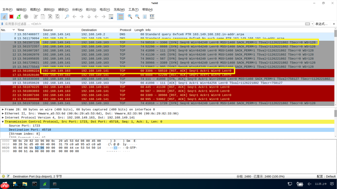Wireshark：Nmap扫描分析