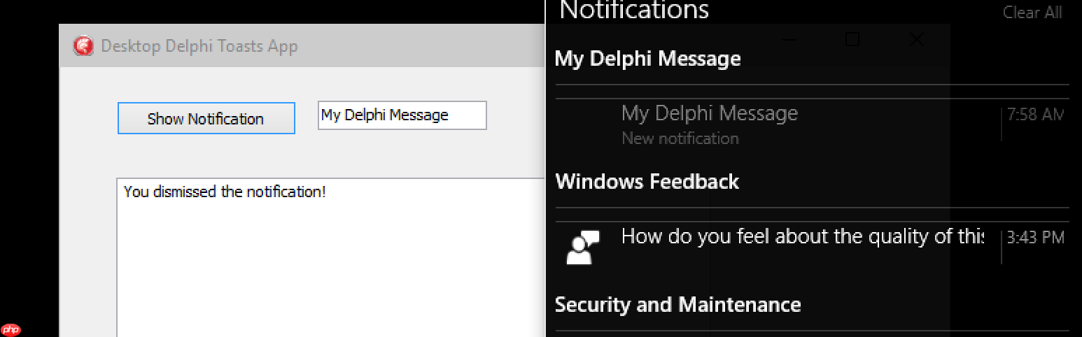 Windows 10 Notifications from a VCL app with the WinRT API