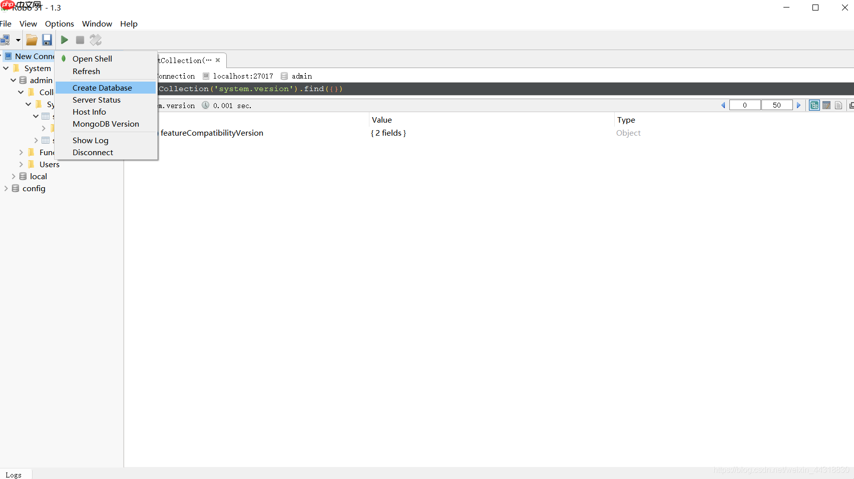 MongoDB可视化工具Robo 3T基础使用