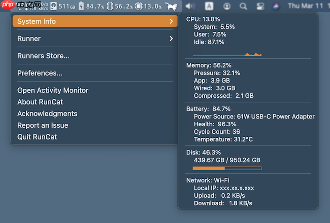 生活在任务栏的猫, cpu使用率越高它就跑的越快