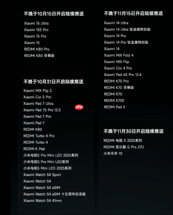 小米澎湃OS 3正式版推送计划公布 15系列10月可升级