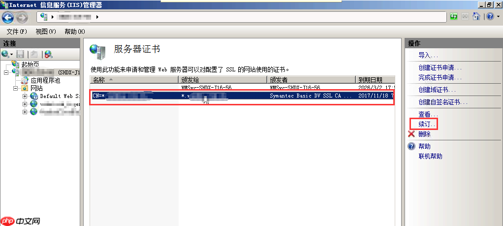 IIS服务器域名证书续订