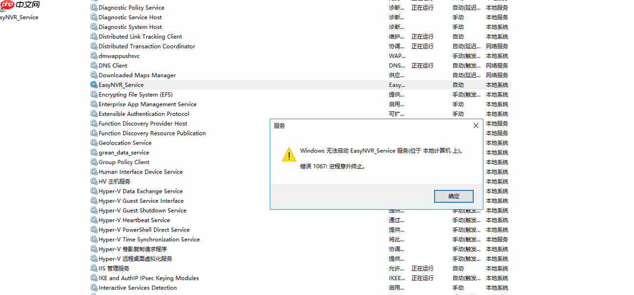 海康、大华安防摄像头网页无插件直播流媒体服务器EasyNVR-Win重启服务出现进程意外终止问题解决方案