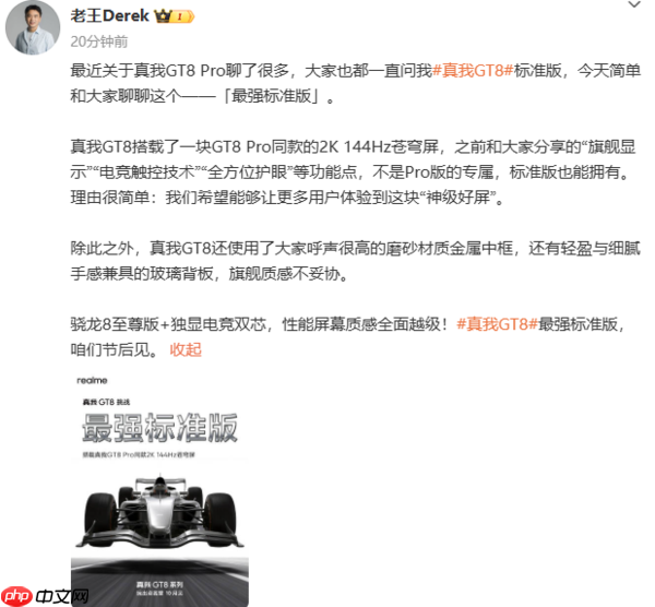 真我副总裁预热真我GT8新机：搭载2K 144Hz苍穹屏