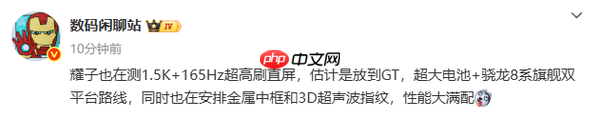 曝荣耀在测试1.5K+165Hz+8系平台新机 还有超大电池