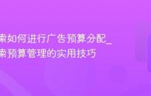 神马搜索如何进行广告预算分配_神马搜索预算管理的实用技巧