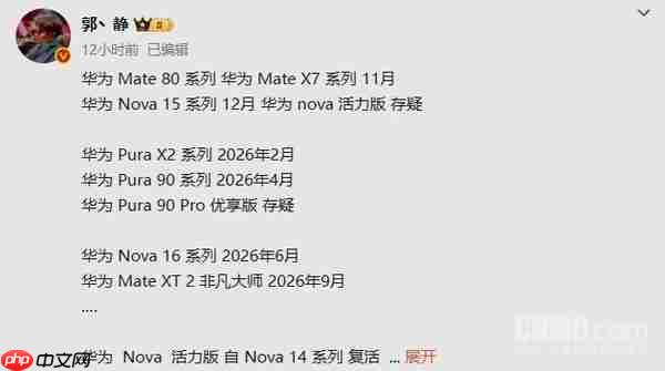 华为新机发布计划曝光:Pura 90系列或明年4月登场