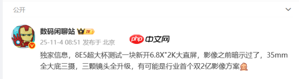 曝vivo X300 Ultra配备2K直屏!将搭载双2亿像素镜头