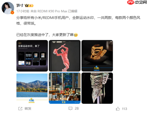 小米新款水印样式即将上线!支持跑步等10项运动设置