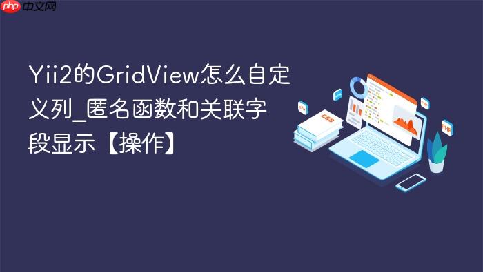 yii2的gridview怎么自定义列_匿名函数和关联字段显示【操作】