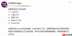 小米领跑2026年一季度俄罗斯手机市场 国产前五占四