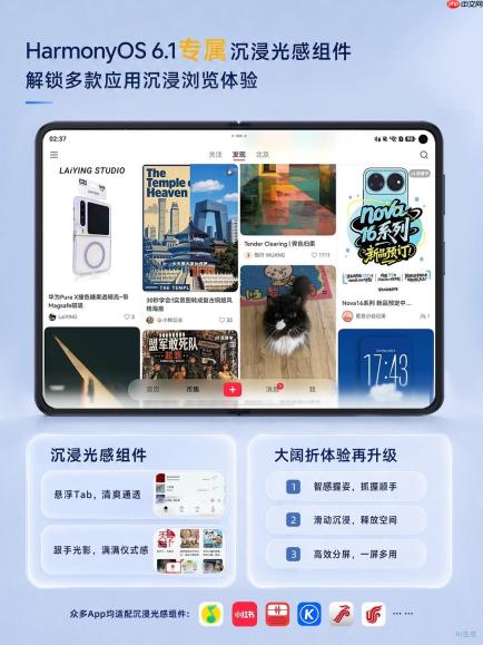 HarmonyOS6.1专属沉浸光感组件，解锁QQ音乐、小红书、蜻蜓FM等浏览新体验