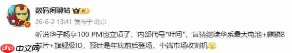 曝华为畅享100 Pro Max已立项 代号“叶问” 最快年底发布