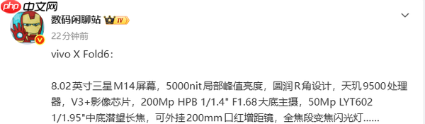 vivo X Fold 6完整配置曝光:2亿像素蔡司主摄加持
