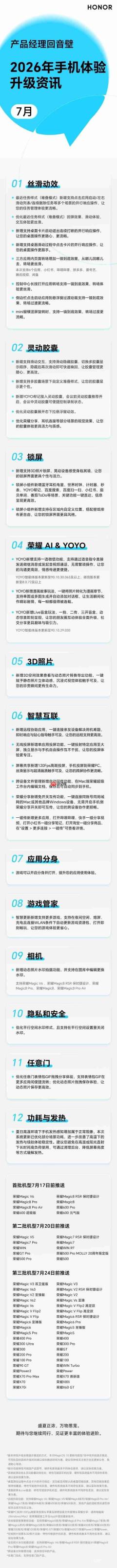荣耀MagicOS 7月版本升级预告公布 灵动胶囊更个性!
