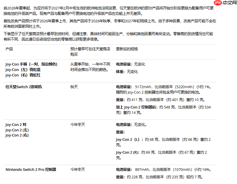 新版Switch 2参数细节公开 电池因欧盟政策影响缩水