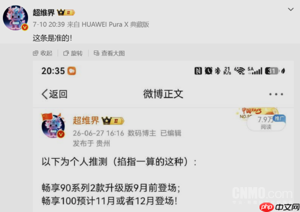 华为畅享系列新机发布计划曝光 畅享100最快11月亮相