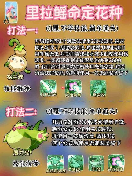 洛克王国世界命定花种第八期怎么打-命定花种卡瓦重圆号鱼里拉鳐蹦床松鼠打法攻略