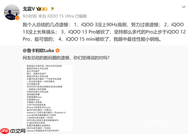 前iQOO产品经理盘点iQOO手机的遗憾:iQOO 15 mini被砍