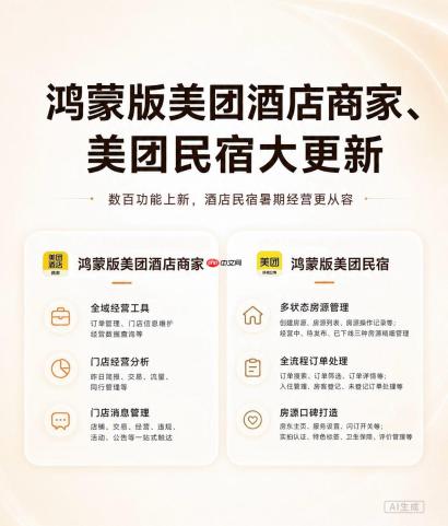鸿蒙版美团酒店商家、美团民宿全新升级！酒店民宿经营更省心，从容应对暑期