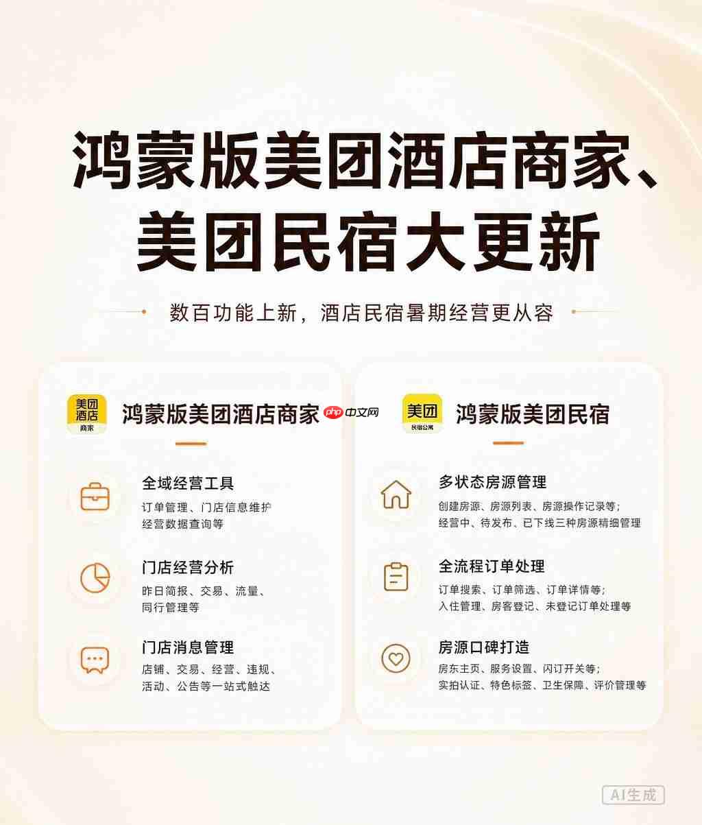 鸿蒙版美团酒店商家、美团民宿全新升级!酒店民宿经营更省心,从容应对暑期