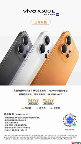 补贴后4318.2元起售！vivo X300 E正式开售：骁龙8 Gen5+7200mAh巨量电池