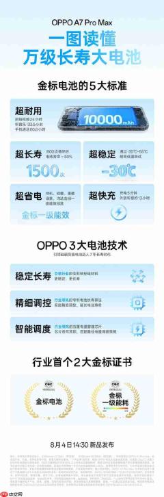 OPPO新机获行业首个两大金标证书 采用万级大电池
