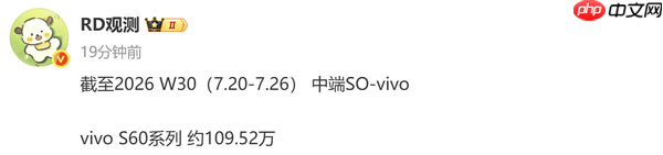 vivo S60系列累计销量超百万台 约达109.52万台