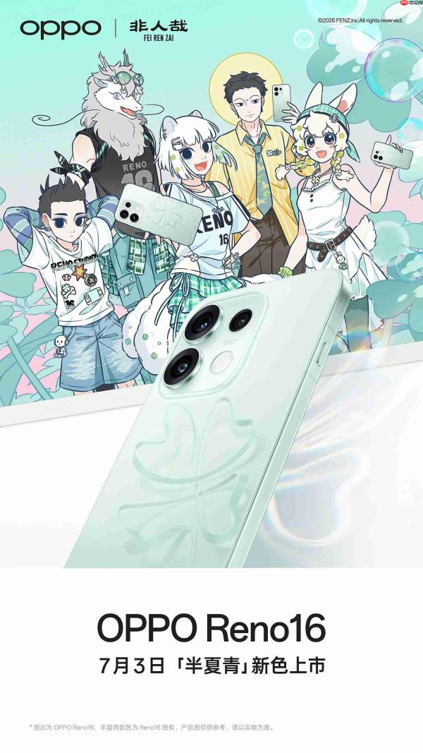 OPPO Reno16「半夏青」7月3日新色上市:联名《非人哉》,预计3499元起